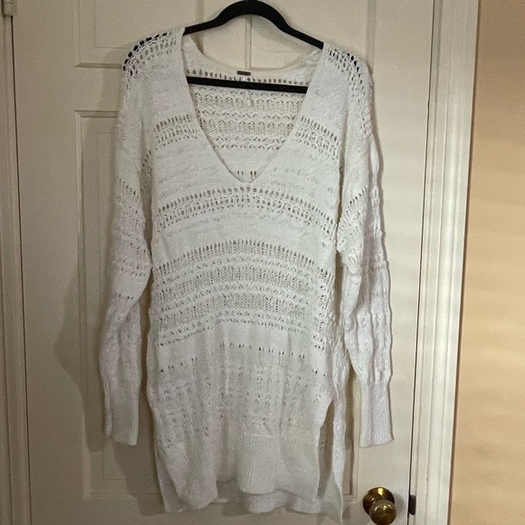 Free People Women's Size Small Songbird Ivory Oversized Nubby V-neck Sweater - Picture 10 of 11